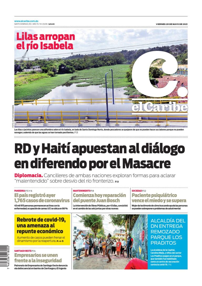 Portada Periódico El Caribe, Viernes 28 de Mayo, 2021