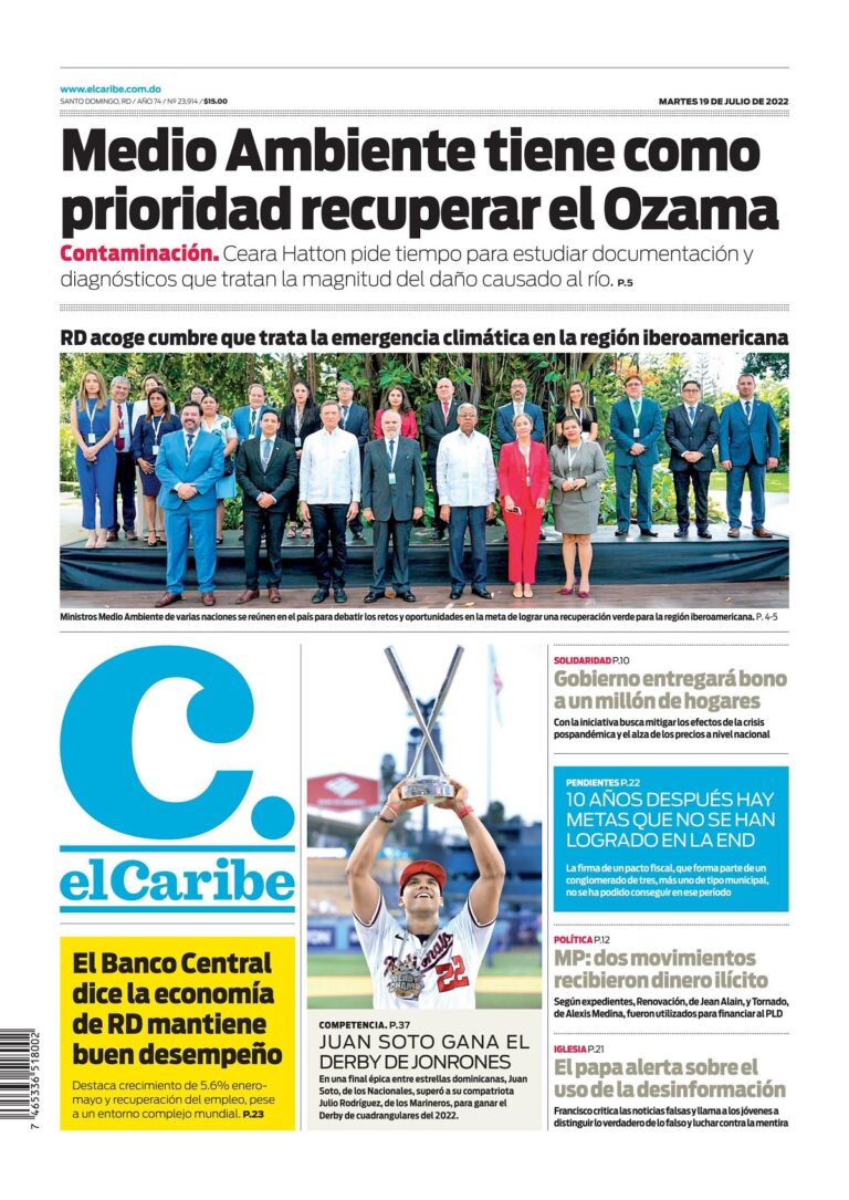 Portada Periódico El Caribe, Martes 19 Julio, 2022