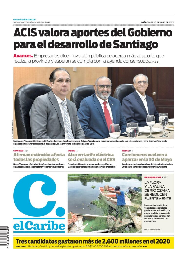 Portada Periódico El Caribe, Miércoles 20 Julio, 2022