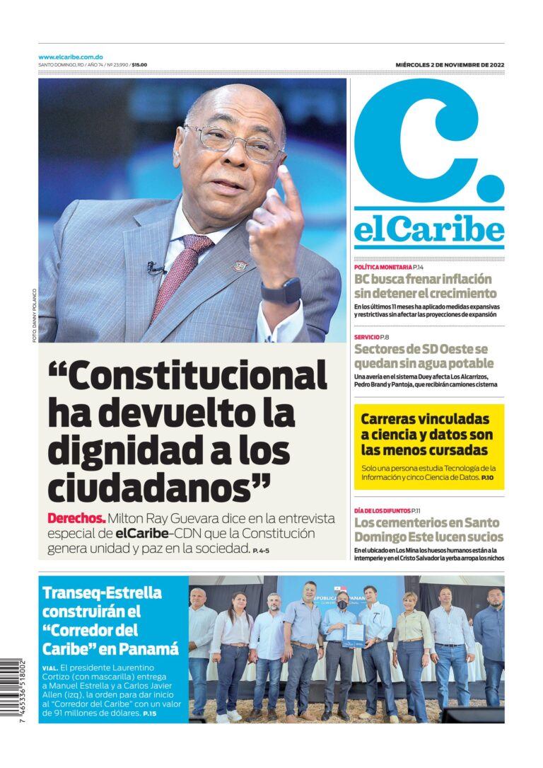 Portada Periódico El Caribe, Martes 02 Noviembre, 2022