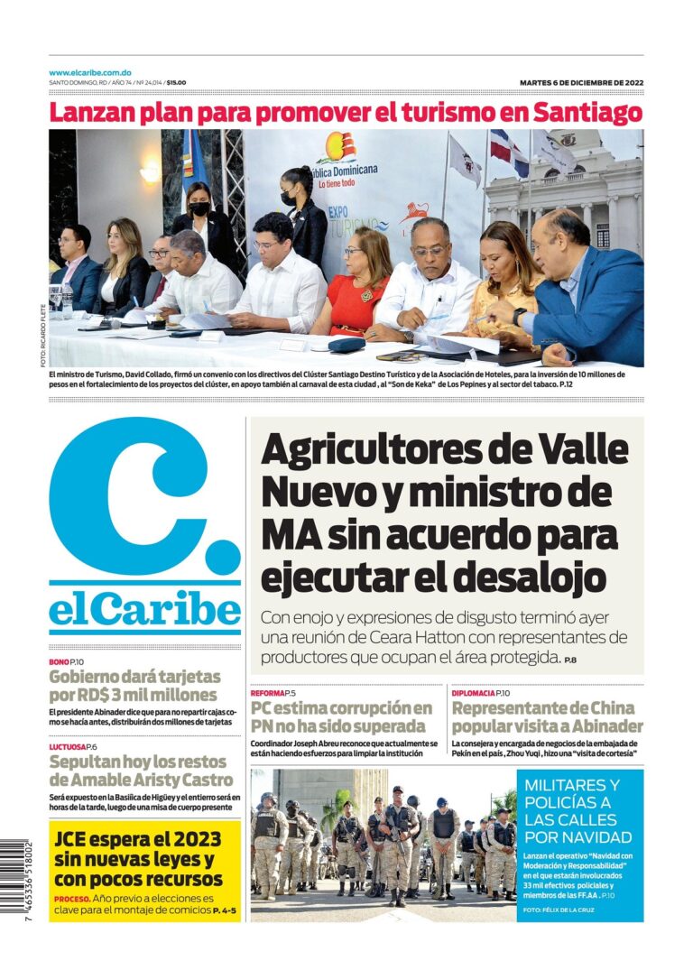 Portada Periódico El Caribe, Martes 06 Diciembre, 2022