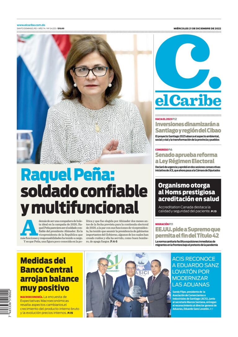 Portada Periódico El Caribe, Miércoles 21 Diciembre, 2022