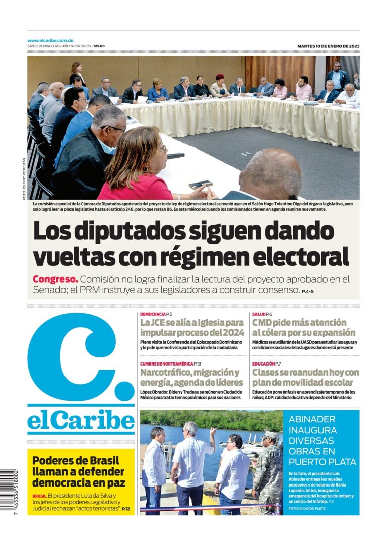 Portada Periódico El Caribe, Martes 10 Enero, 2023