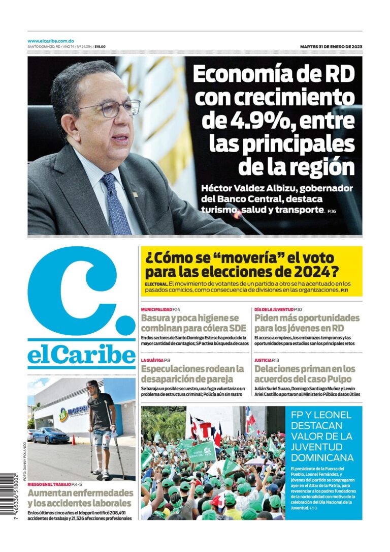 Portada Periódico El Caribe, Martes 31 Enero, 2023
