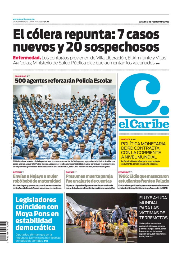 Portada Periódico El Caribe, Jueves 09 Febrero, 2023