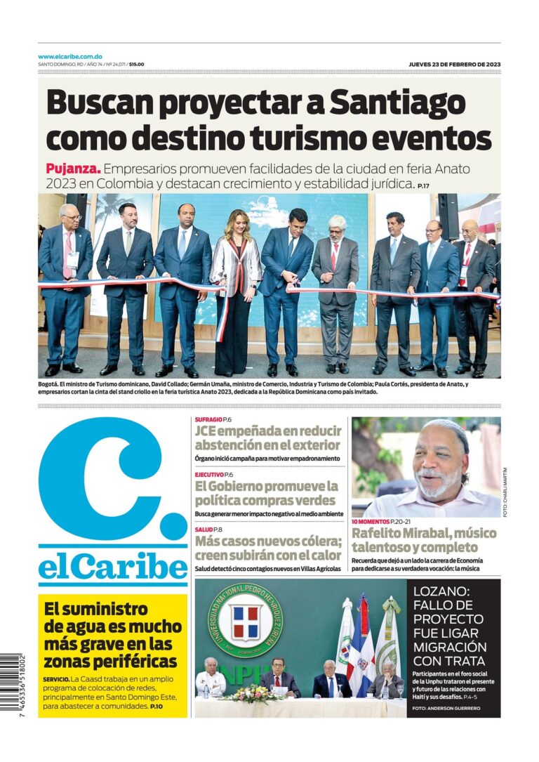 Portada Periódico El Caribe, Jueves 23 Febrero, 2023
