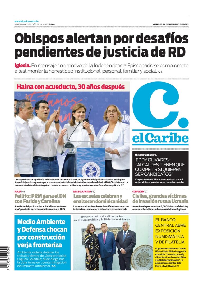 Portada Periódico El Caribe, Viernes 24 Febrero, 2023