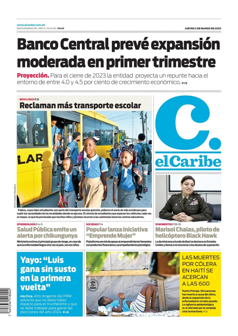Portada Periódico El Caribe, Jueves 02 Marzo, 2023