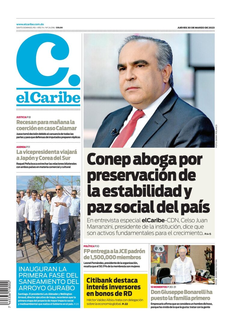 Portada Periódico El Caribe, Jueves 30 Marzo, 2023