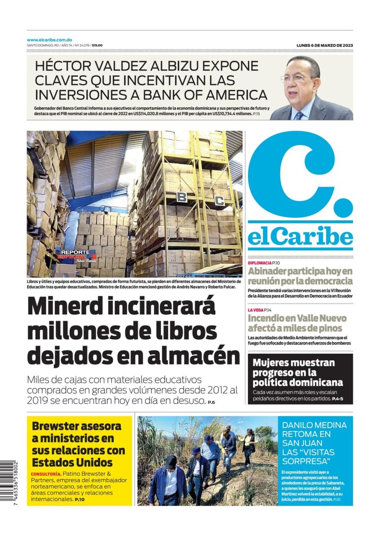 Portada Periódico El Caribe, Lunes 06 Marzo, 2023