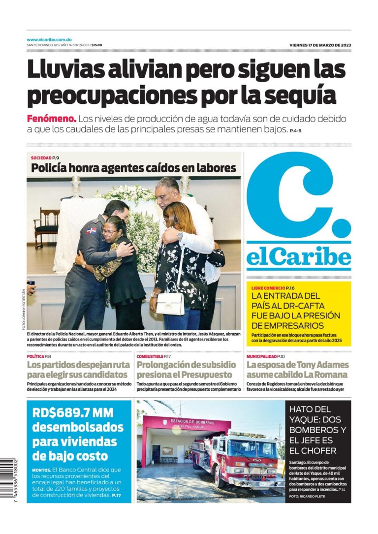 Portada Periódico El Caribe, Viernes 17 Marzo, 2023