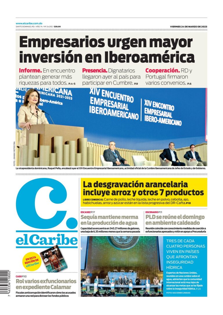 Portada Periódico El Caribe, Viernes 24 Marzo, 2023