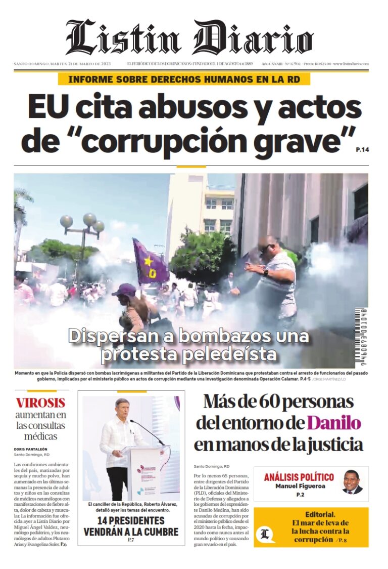 Portada Periódico Listín Diario, Martes 21 Marzo, 2023