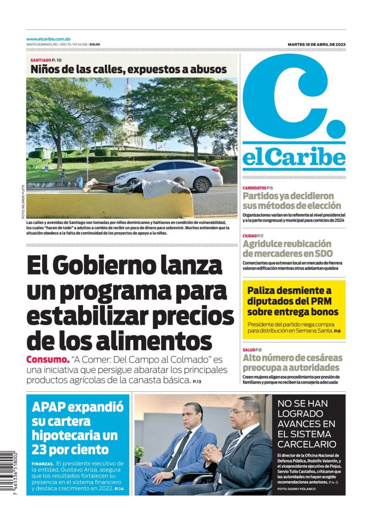 Portada Periódico El Caribe, Martes 18 Abril, 2023