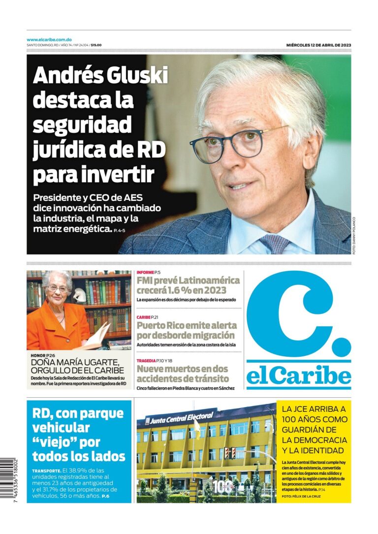 Portada Periódico El Caribe, Miércoles 12 Abril, 2023