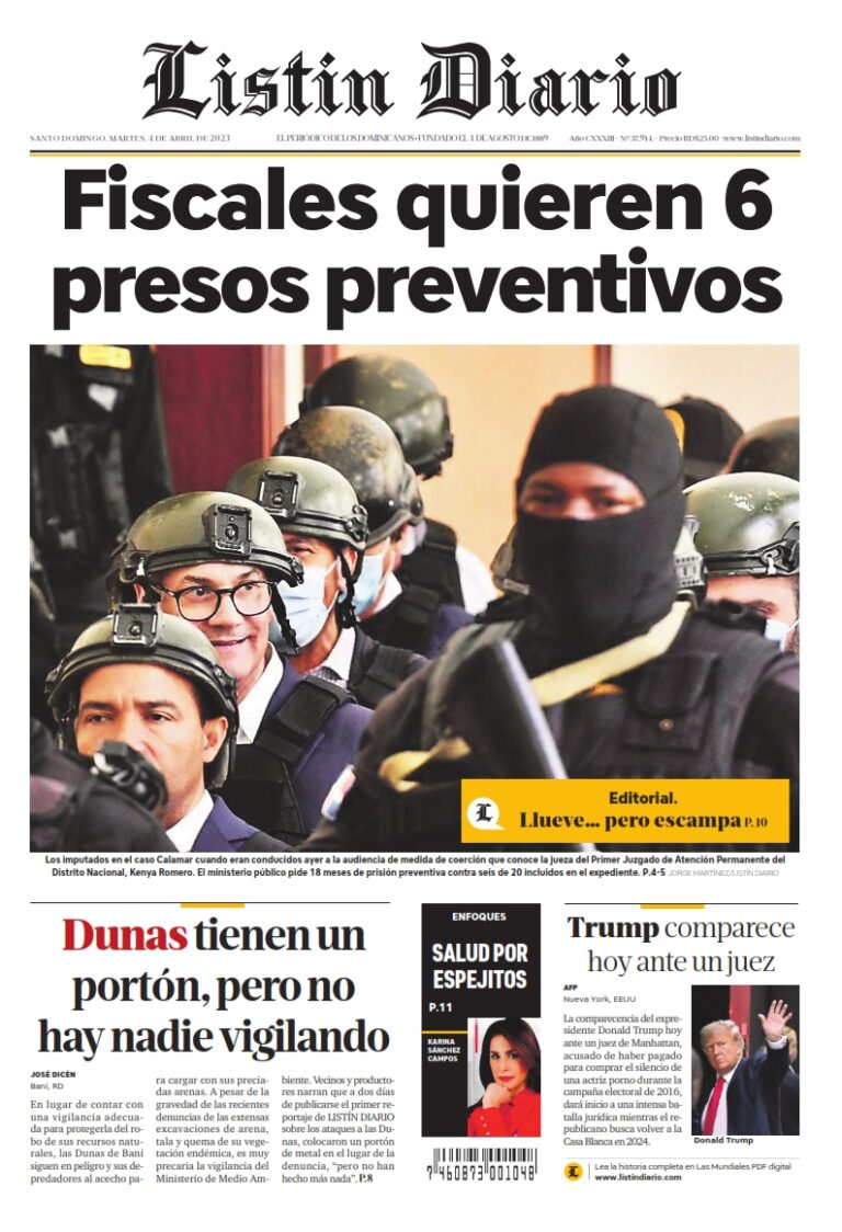 Portada Periódico Listín Diario, Martes 04 Abril, 2023