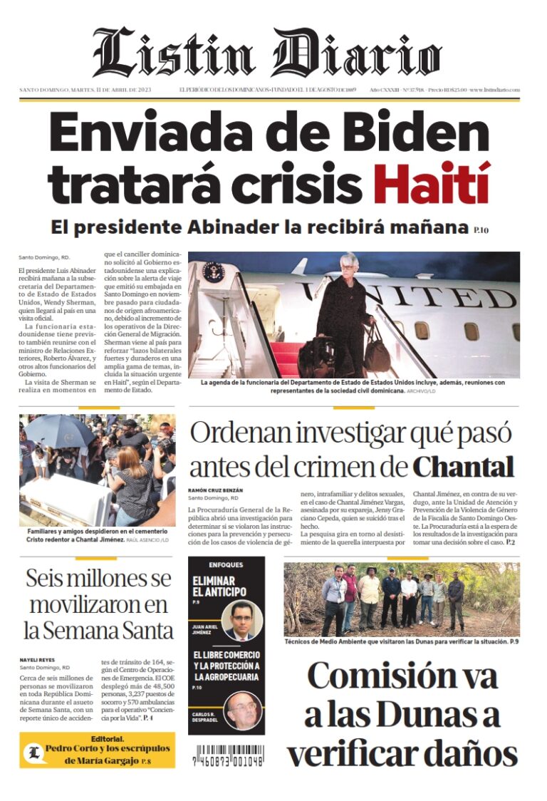 Portada Periódico Listín Diario, Martes 11 Abril, 2023