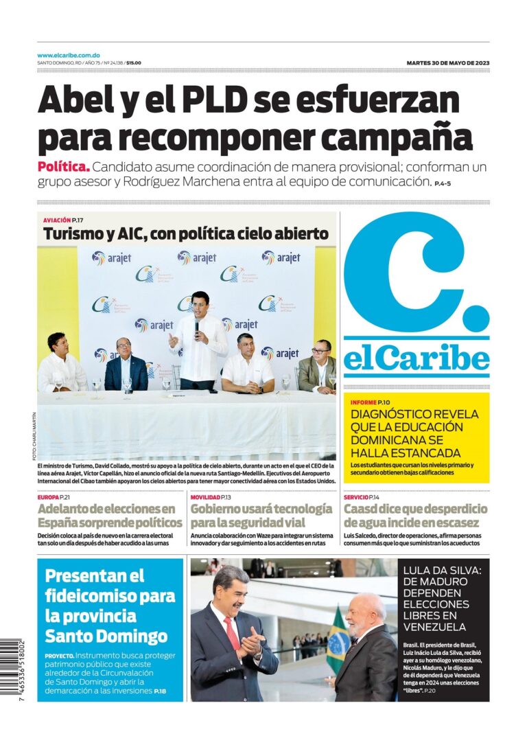 Portada Periódico El Caribe, Martes 30 Mayo, 2023