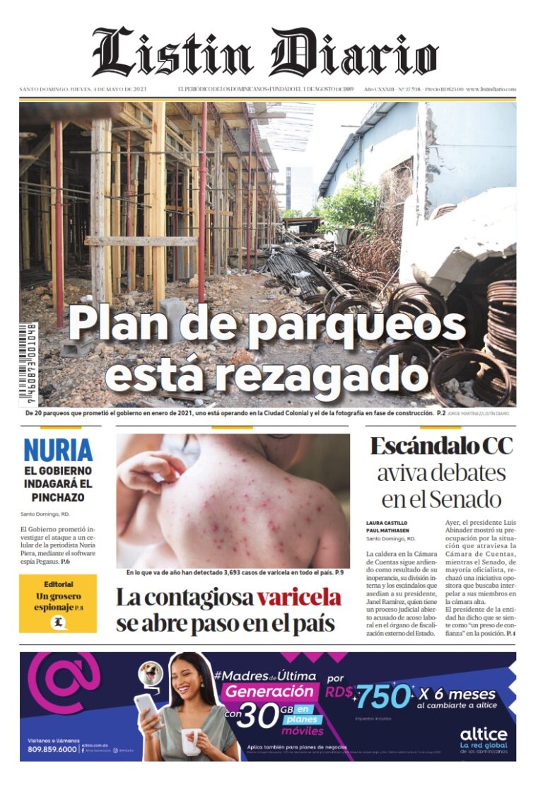 Portada Periódico Listín Diario, Jueves 04 Abril, 2023