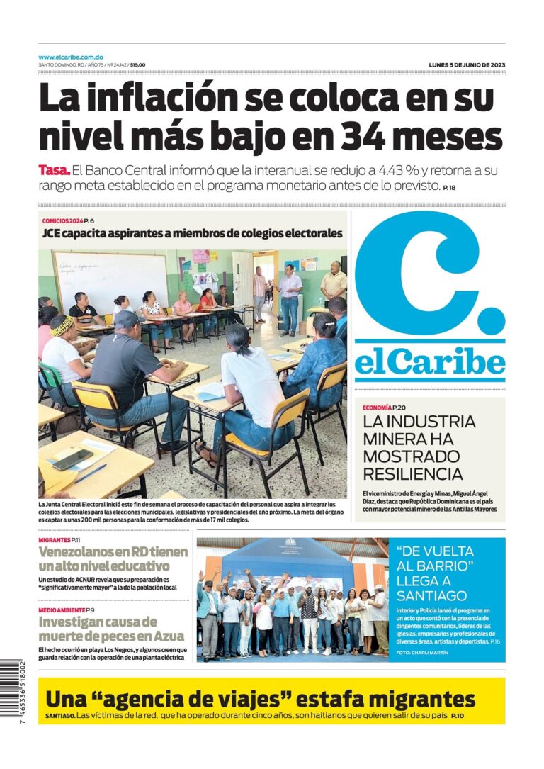 Portada Periódico El Caribe, Lunes 05 Junio, 2023