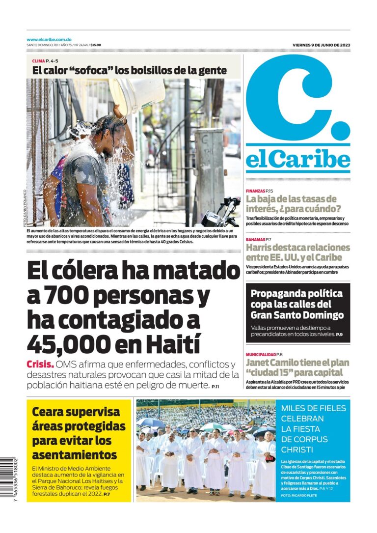 Portada Periódico El Caribe, Viernes 09 Junio, 2023