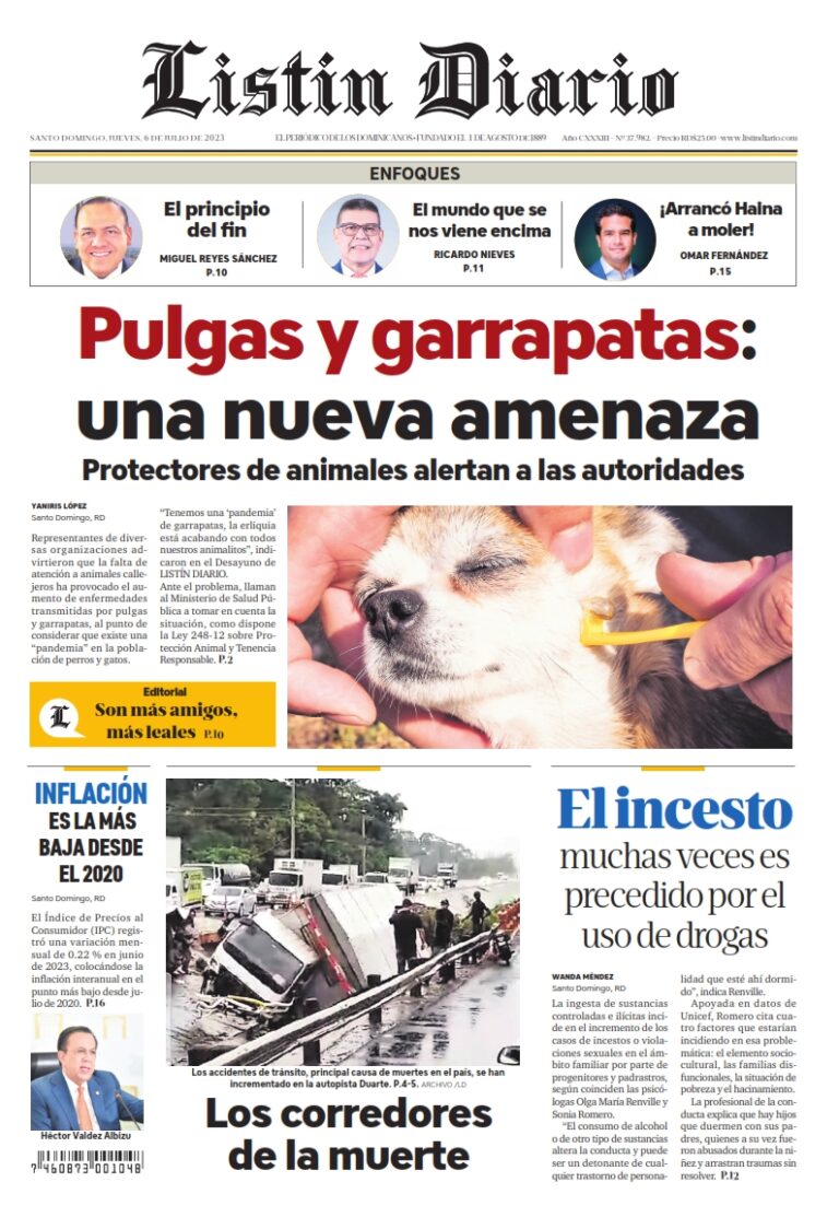 Portada Periódico Listín Diario, Jueves 06 Julio, 2023