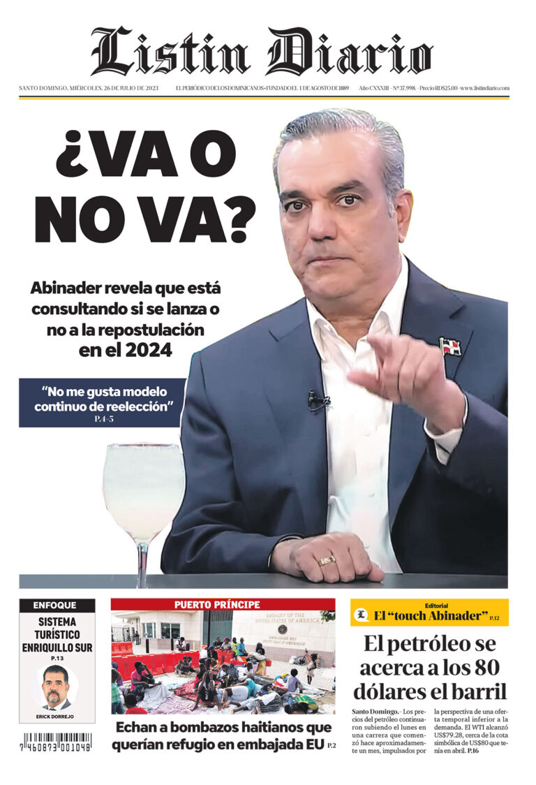 Portada Periódico Listín Diario, Miércoles 26 Julio, 2023