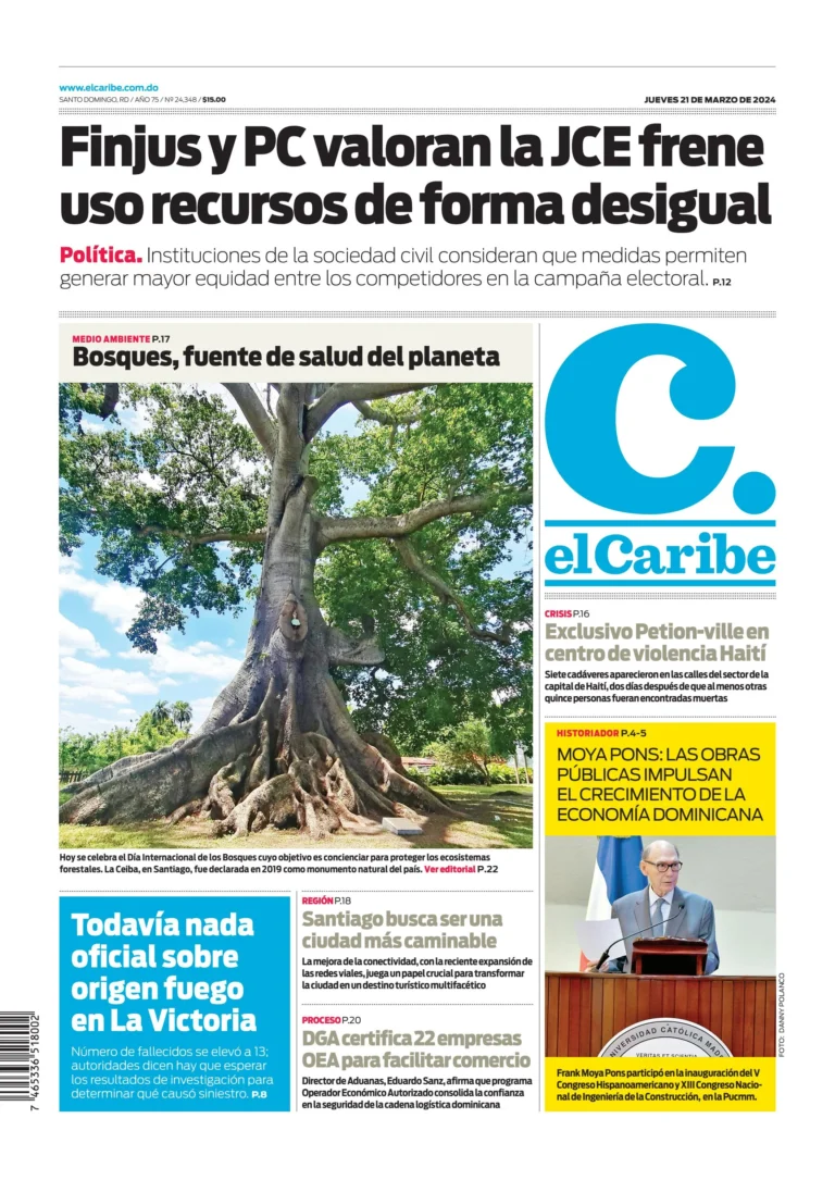 Portada Periódico El Caribe, Jueves 21 Marzo, 2024