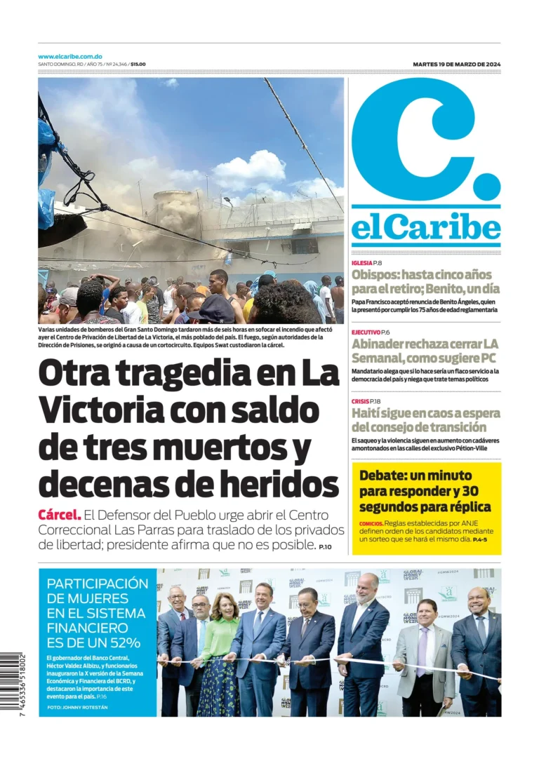Portada Periódico El Caribe, Martes 19 Marzo, 2024