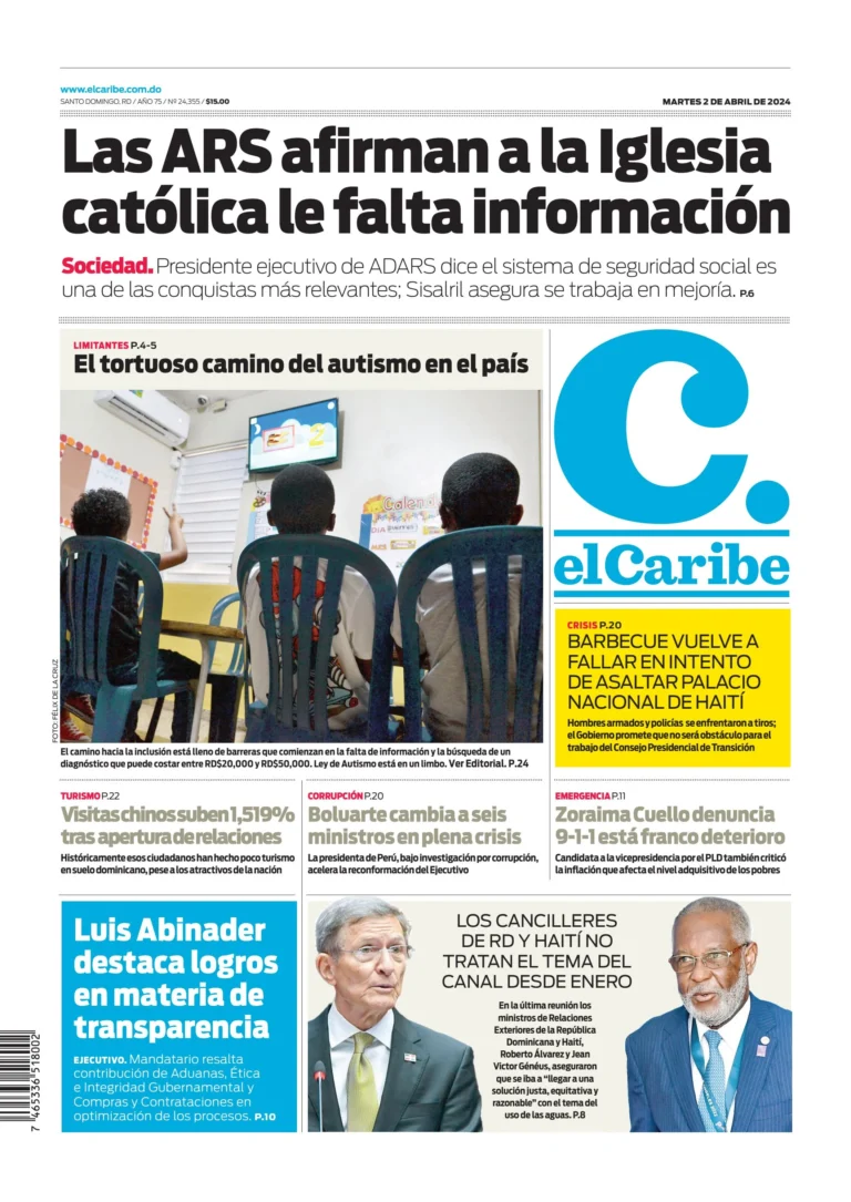Portada Periódico El Caribe, Martes 02 Abril, 2024