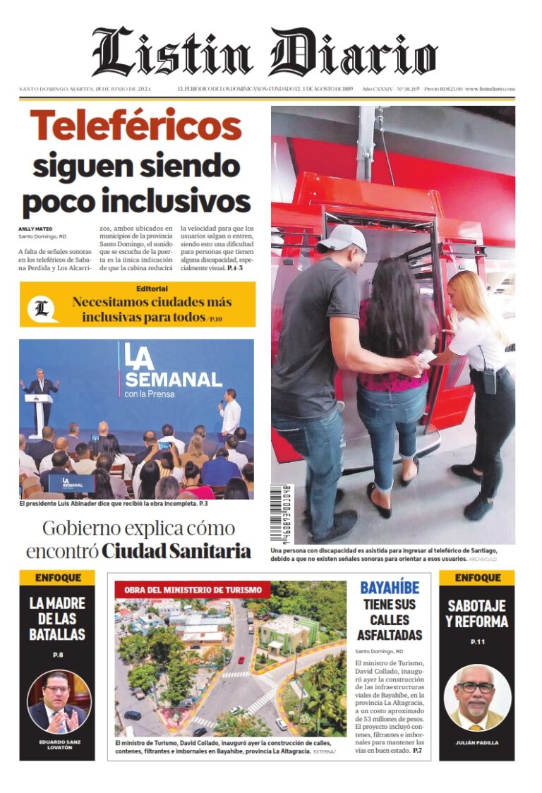 Portada Periódico Listín Diario, Martes 18 Junio, 2024