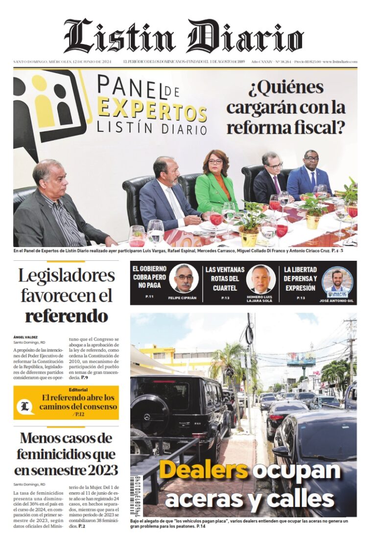 Portada Periódico Listín Diario, Miércoles 12 Junio, 2024