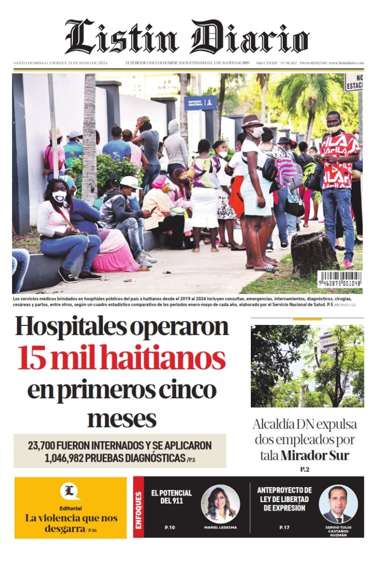 Portada Periódico Listín Diario, Viernes 21 Junio, 2024