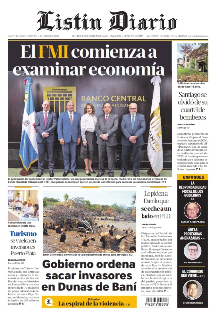 Portada Periódico Listín Diario, Jueves 11 Julio, 2024